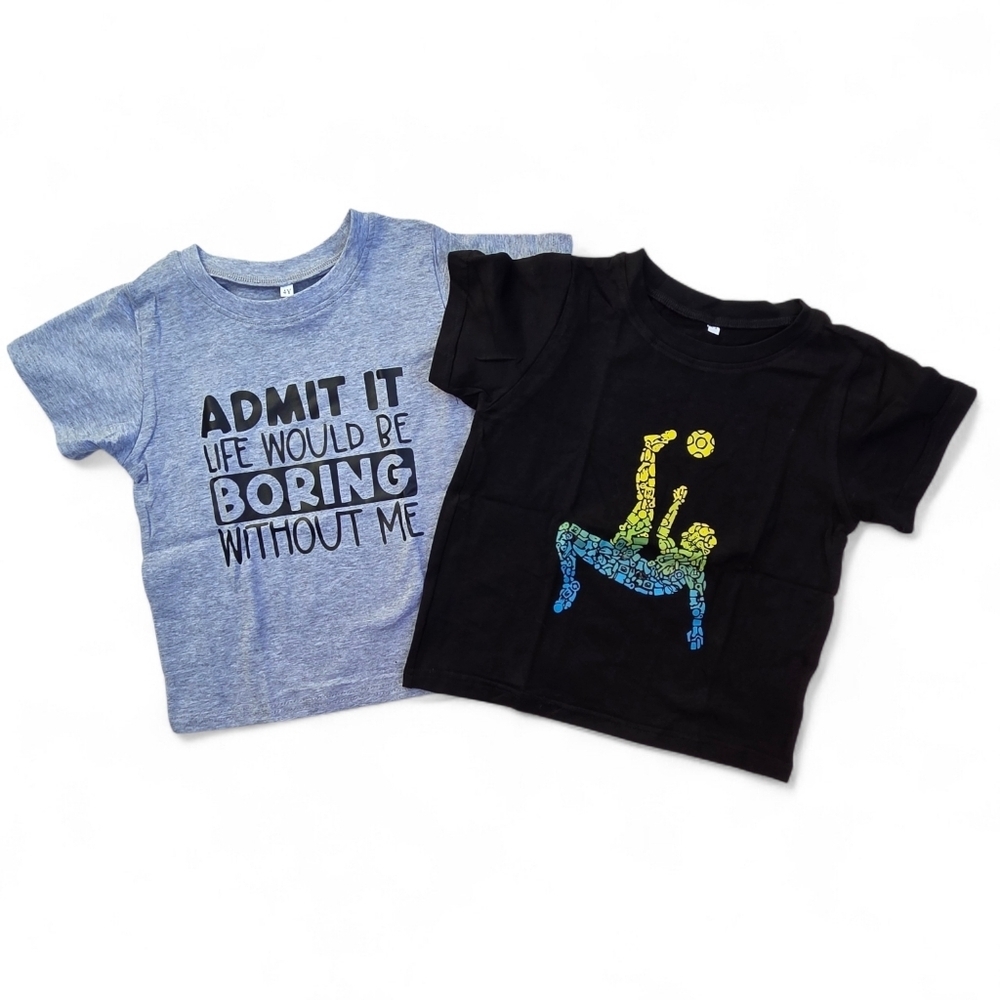 Boys 2 Pack Graphic T-Shirts - Grey and Black, Size 4